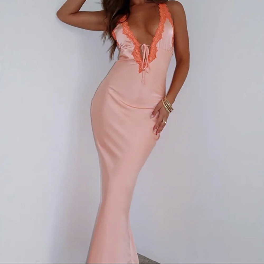 Elegant Peach Satin Gown